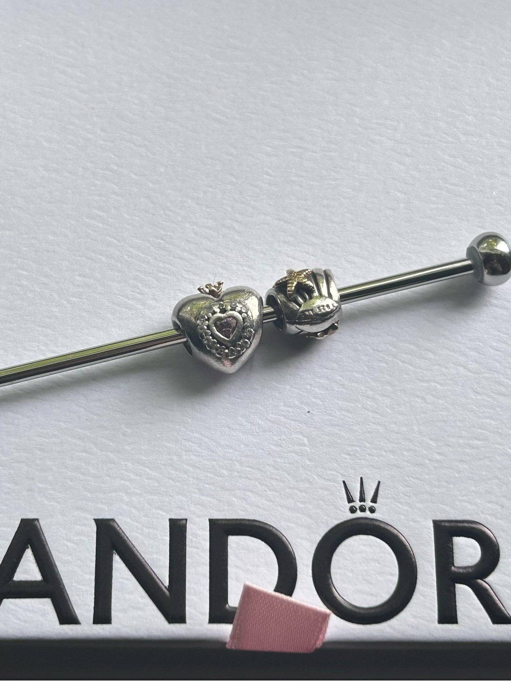 Set of authentic Pandora two tone 14k silver charms